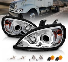 Chrome Projector Replacement Headlights Dual LED Bar Set for Freightliner Columb