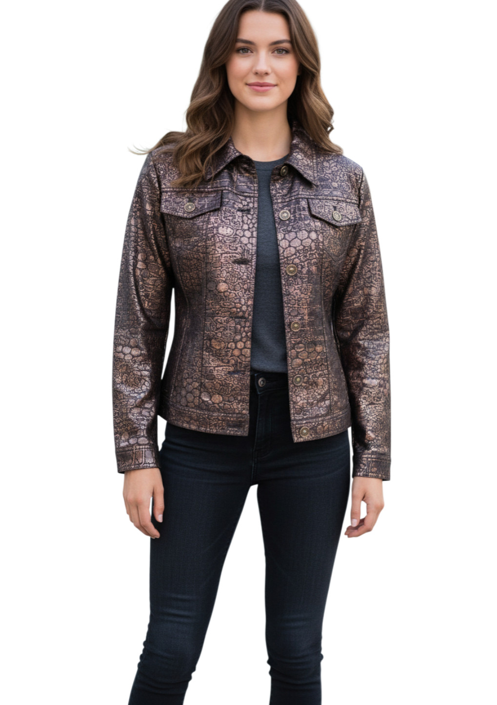 Ruby Rd Jacket Coat Bomber Brown Snake Python Cro… - image 1