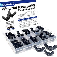 28 Pcs Wing Nuts Assorted Kit, 1/4"-20, 5/16"-18, 3/8"-16 Butterfly Hand Tighten