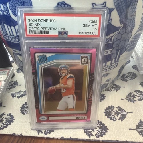 2024 Panini Donruss - Rated Rookie Bo Nix #369 Optic Pink Prizm (RC) PSA 10