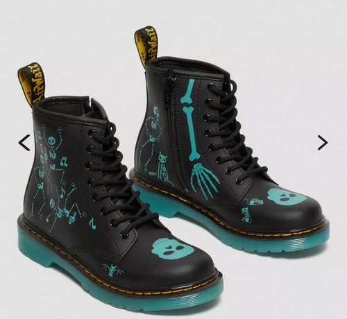 Dr Martens 1460Y Halloween Day Death Skull Black Leather Boots WMS SIZE 7 - Imagen 4 de 11