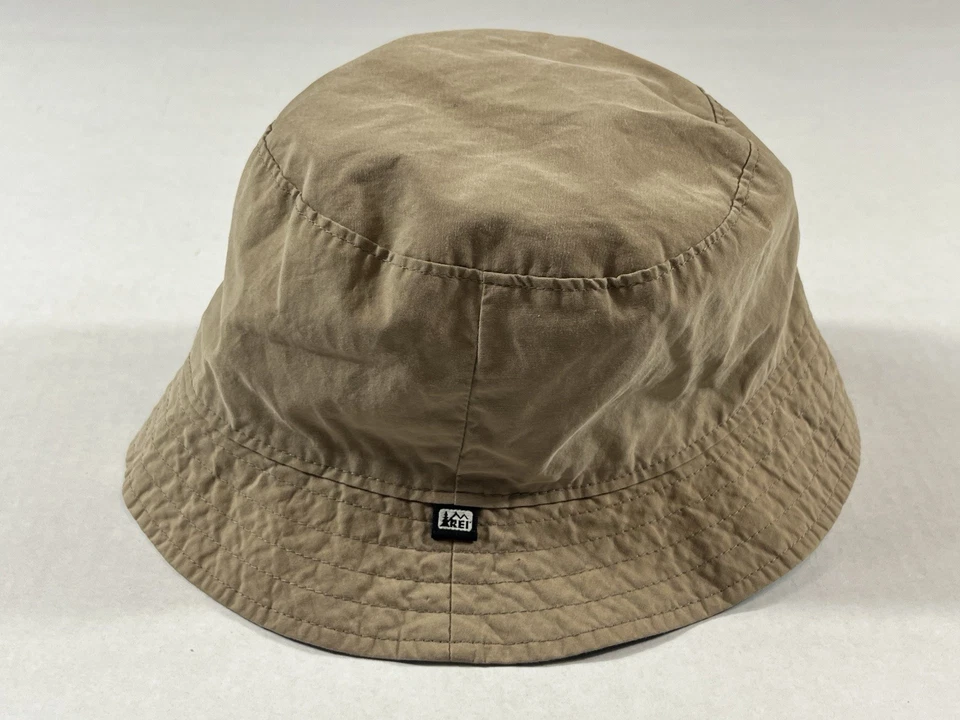 Sombrero de cubo reversible REI tostado y azul forro a rayas adulto unisex senderismo al aire libre Foto 4 de 4