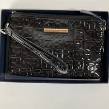 Tommy Hilfiger Logo Womens Black Patent Wristlet Purse Clutch Card Holder NEW