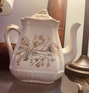 Ironstone China Floral Coffee Pot White Multicolor Rectangular Lid Ironstone