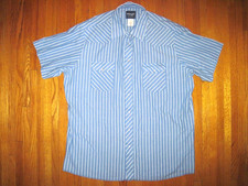 Vtg Wrangler Blue White Stripe Pearl Snap Rockabilly Western Cowboy Shirt 2XLT