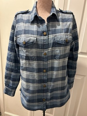 CURRENT ELLIOTT Blue Denim Striped Check Shirt M Button Down Perfect Collared