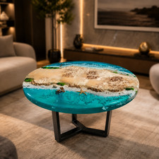 Mesa de centro Ocean de resina epoxi hecha a mano mesa ondulada de playa resina costera de lujo