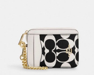 NWT COACH Zip Card Case Wallet With Signature Print CP468 Gold