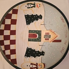 Hand Painted Wooden Bowl - Primitive Snowman Winter Decor