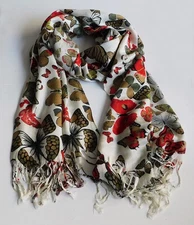 NEW VINTAGE FASHION PASHMINA BUTTERFLY PRINT NATURAL SOFT SHAWL SCARF WRAP #38-3