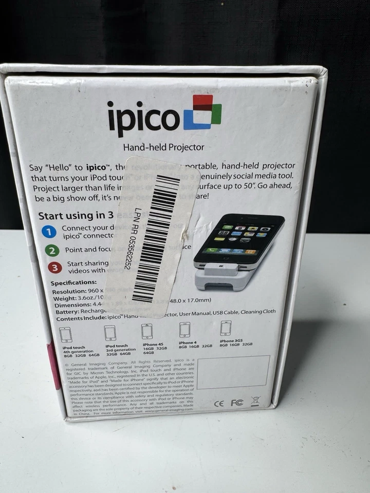 General Imaging PJ205 IPICO Hand-Held LED Projector for iPod & iPhone Open Box - Image 2 of 4