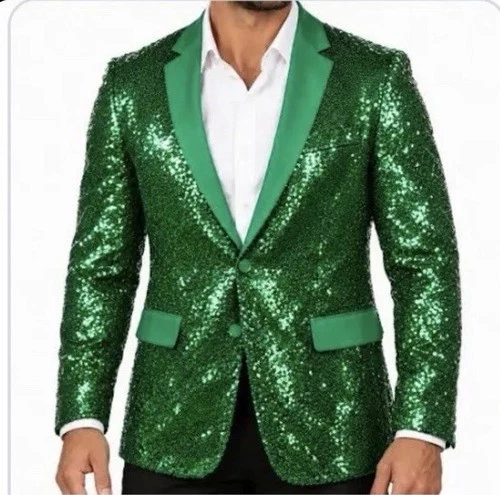 ✅ Green Tipsey Elves Sequin Blazer New With Tags  - Men’s Medium !   Save $$$ - product listing photo
