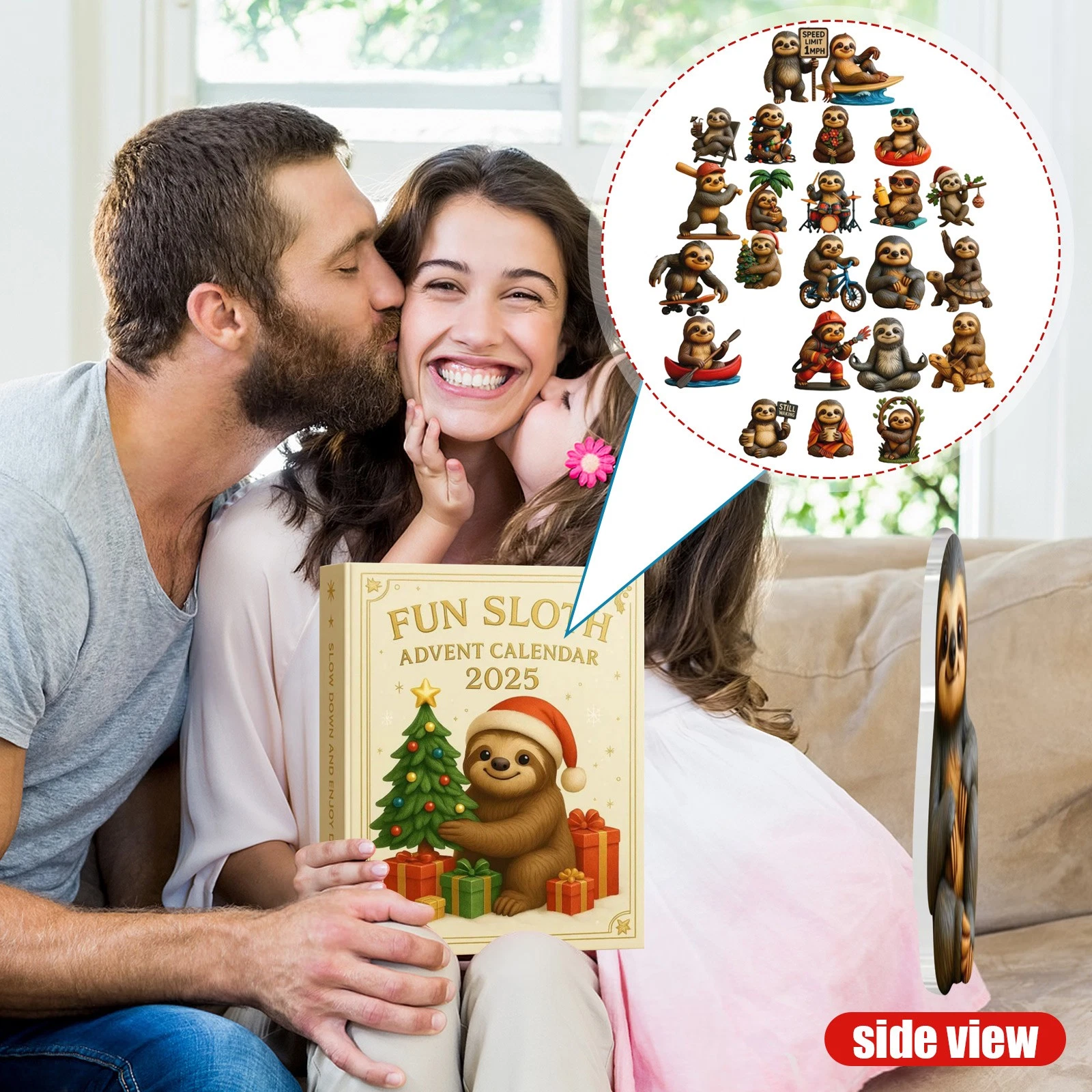 Christmas Countdown Fun Sloth Advent Calendar 24 Days of Festive 2D Blind Boxes