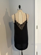 Black Lace Trim Slip Shift Dress Gothic Vamp Glam Grunge Simple Elegant Layer M