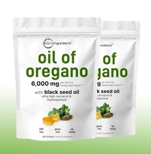 2Packs Micro Ingredients Oil of Oregano Softgels 6000mg Per Serving, 300 Count