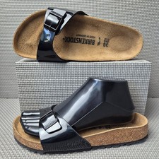 Birkenstock Madrid Sandals UK 5 Eur 38 Black Shine Patent Buckle Narrow Fit