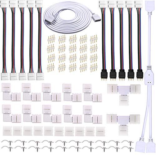 10Mm 4Pin 5050 RGB LED Strip Solderless Connector Kit- Includes 6.6FT 