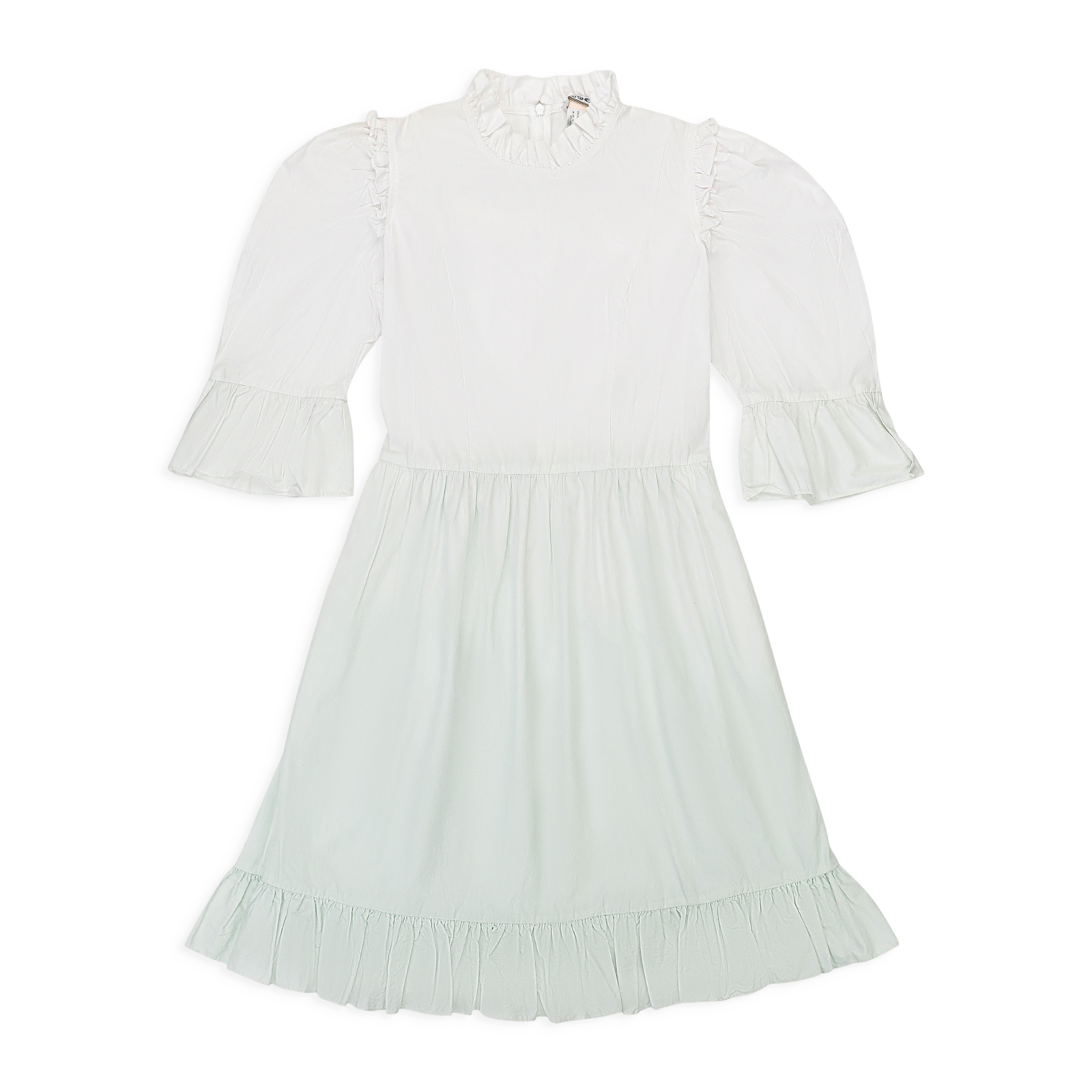 КОРОТКОЕ БЕЛО-ЗЕЛЕНОЕ ДНЕВНОЕ ПЛАТЬЕ В СТИЛЕ ПРЕРИЙ от NWT BATSHEVA DIP DYE, РАЗМЕР 8-10, 495 ДОЛЛАРОВ США