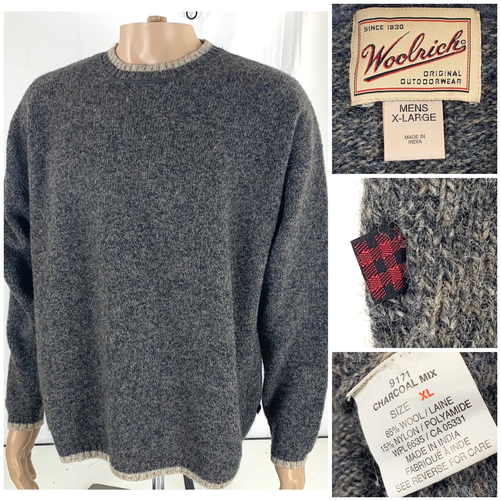 VTG WOOLRICH Size X Large Mens Gray Wool/Nylon Crew Neck Sweater