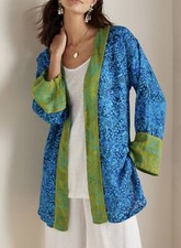 Topper Soft Surroundings Islamorada Azul Batic Frente Abierto Talla XS