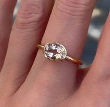 10k Gelbgold Natürlich Oval Schliff Morganit Edelstein Solitaire Damen Trauring