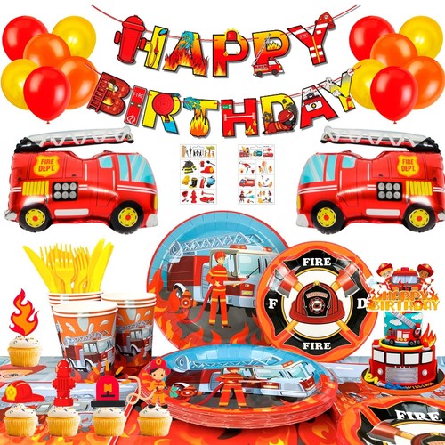 Fire Truck Birthday Party Supplies - 155pcs Decorations for Boys With Balloon...