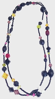 Lia Sophia  Vertigo  Black, Pink, Orange & Red Crystals Beaded Long Necklace