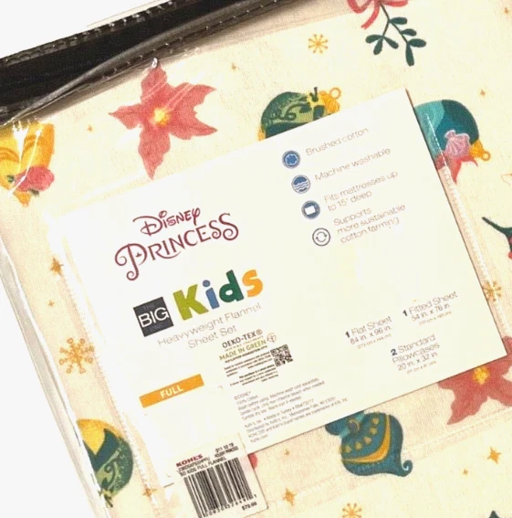 全新 $80 儿童 迪斯尼公主 FLANNEL 磨砂棉 4 件套 全套 OEKO-TEX — 第 2/4 张图片
