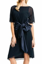 Cynthia Steffe ~ Navy Chiffon Satin Sash V-Back Kaftan Party Dress 0 NEW $258