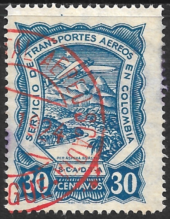 Colombia Scott #C42 VF Used Airmail SCADTA w/ORANGE CANCEL Issued 1923.