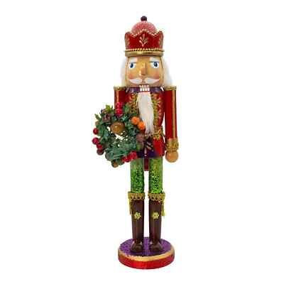 New 2024 Kurt S. Adler Red, Green Nutcracker with Wreath 15''