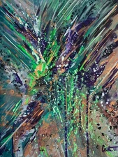 Original Contemporary Abstract Art, "Bird Chatter" - 12"x16" Acrylic