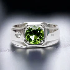 Peridot Gemstone With 925 Sterling Silver Groom Ring For Men's #AL965