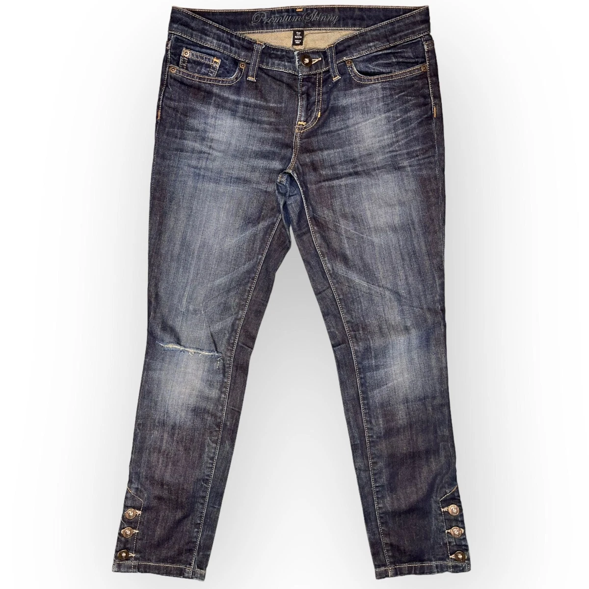 GAP Premium Skinny Denim Distressed Ankle Dark Wash Jeans 4 27