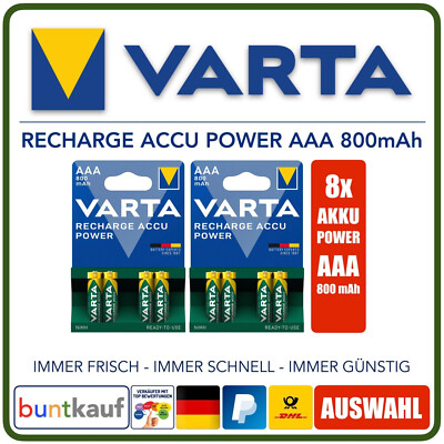 8x VARTA ACCU POWER AAA / Micro 800mAh - Wiederaufladbare Akkus von VARTA