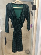 TALBOTS 109 Stretch Green Moc Wrap Print Dress M Medium
