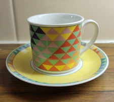 Vtg Gallo Design Pamplona Porcelain Demitasse Cup & Saucer Rainbow Triangle