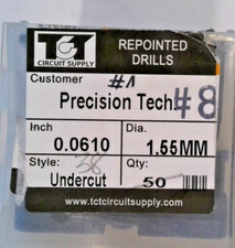 TCT REPOINTED DRILLS UCY 1.55MM 0.0610" DIA 0.472" FLUTE LOT OF 21 