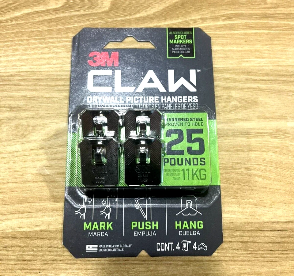 3M Claw Drywall Picture Hangers Holds 25 Pounds 4 Count Spot Markers 1 Pack