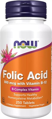 Folic Acid 800 Mcg + B-12 (Cyanocobalamin) 25 Mcg, B Complex Vitamin, 250 Count