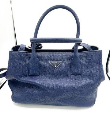 PRADA Bluette Vitello Daino Convertible Tote BN2693  Certificate  Dustbag