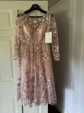 Mac Duggal Illusion Lace A Line Midi Dress in Pink NWT Size 8