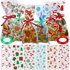 600 Pcs Christmas Cookie Bags Christmas Snack Bag with 50 yd Ribbon Cellophan...