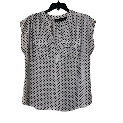 INC International Concepts Blouse Women s Size Medium White/Black polka dot top