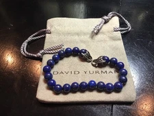 Authentic David YURMAN Lapis Stone Beads- Bracelet -S.silver Clasp 7.75 Inches