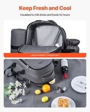 Beach Picnic Backpack Bag For 2 Person With Cooler Compartment Grey