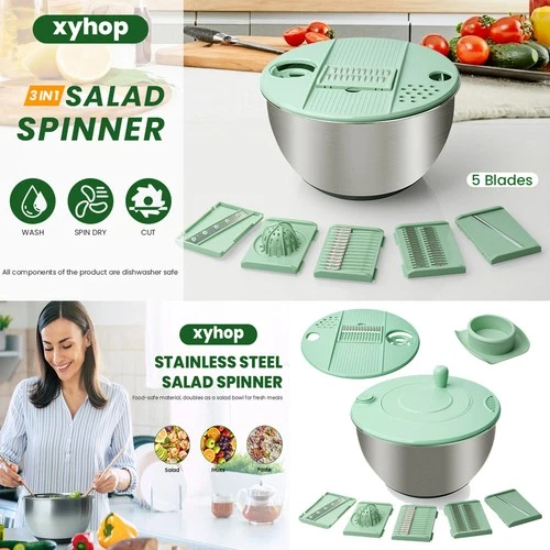4.25 Qt Stainless Steel Salad Spinner Large Salad Wash Bow Fruit Vegetable Dryer