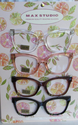 MAX STUDIO 4-PACK Premium Quality Reading Glasses Readers Multi-Colored NEW
