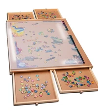 PlayVibe 1000 Piece Puzzle Board with Drawers and Cover - Portable Wooden Jigsaw