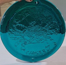 Vintage Blenko Zodiac Suncatcher Glass CANCER Blue-Green Hanging Window Decor